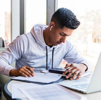 Student studies at laptop 